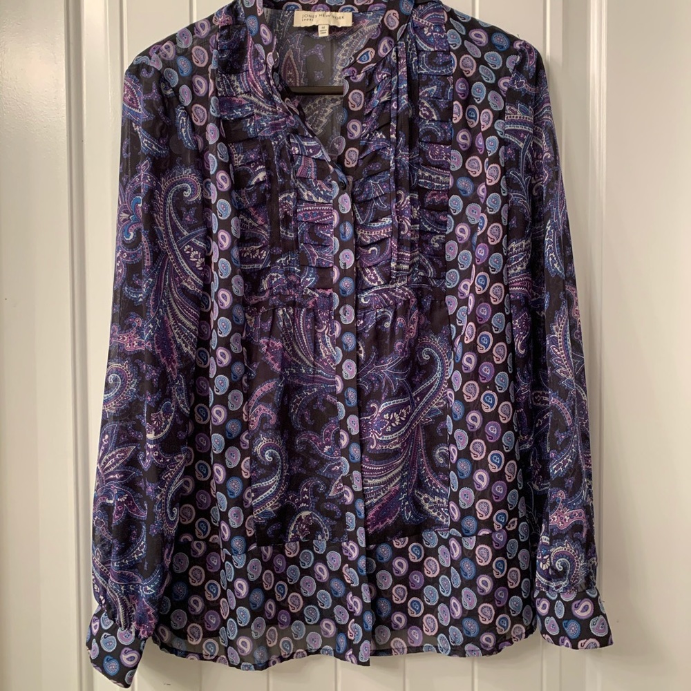 Blue and purple paisley blouse